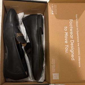 Vionic Black Loafers with Chain Detail